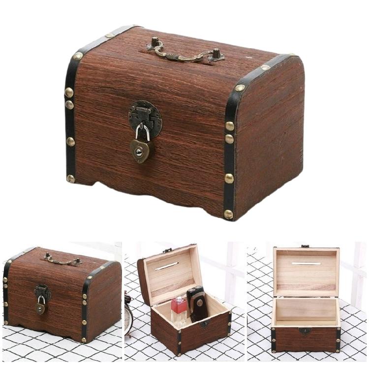 Decorative Locking Wooden Coin Saver Bucolic Treasure Box For Home Office Kids Bedroom Storage Accessories