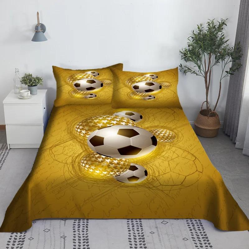 Ensemble de draps de lit de football Cartoon Imprimé numérique Polyester Drap plat et taie d'oreiller 2/3 pièces Literie pour garçons adolescents enfants
