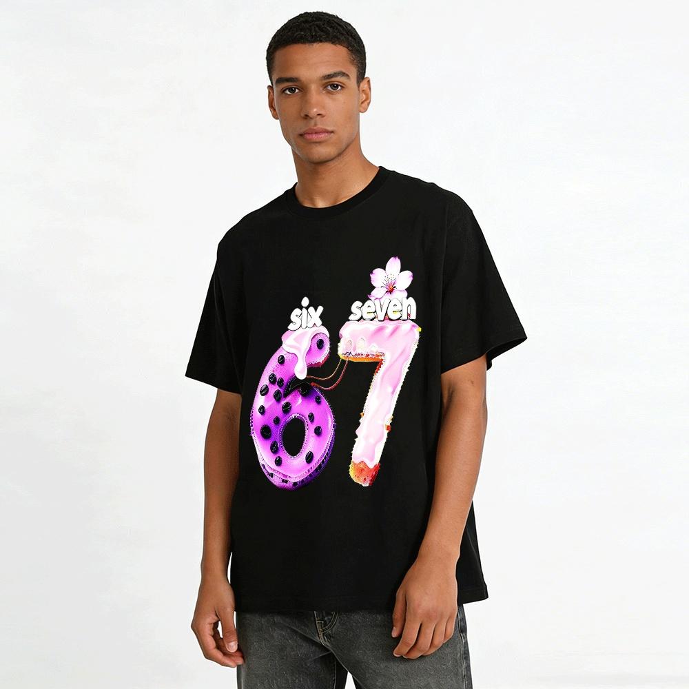 Fun Dessert Number 67 Print Casual Top Pure Cotton T-shirt