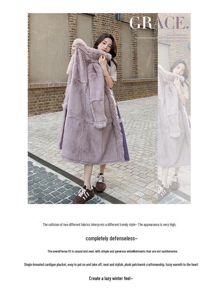 Women's Extra Long Faux Fur Lamb Wool Coat - Winter 2024 Style (2166)