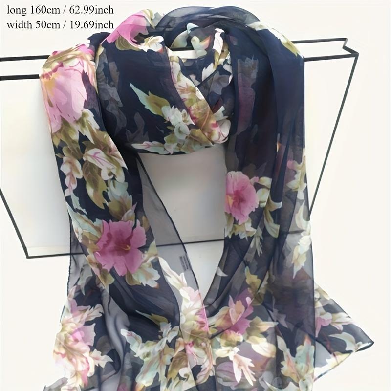 Whimsical Camellia Print Chiffon Scarf - Soft, Breathable & Versatile Shawl for Women - Perfect for All Seasons, Polyester Fiber, Elegant Accessory