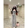 Silk Ribbed Pink Bunny Ear Hooded Cardigan: Casual Two-Piece Set