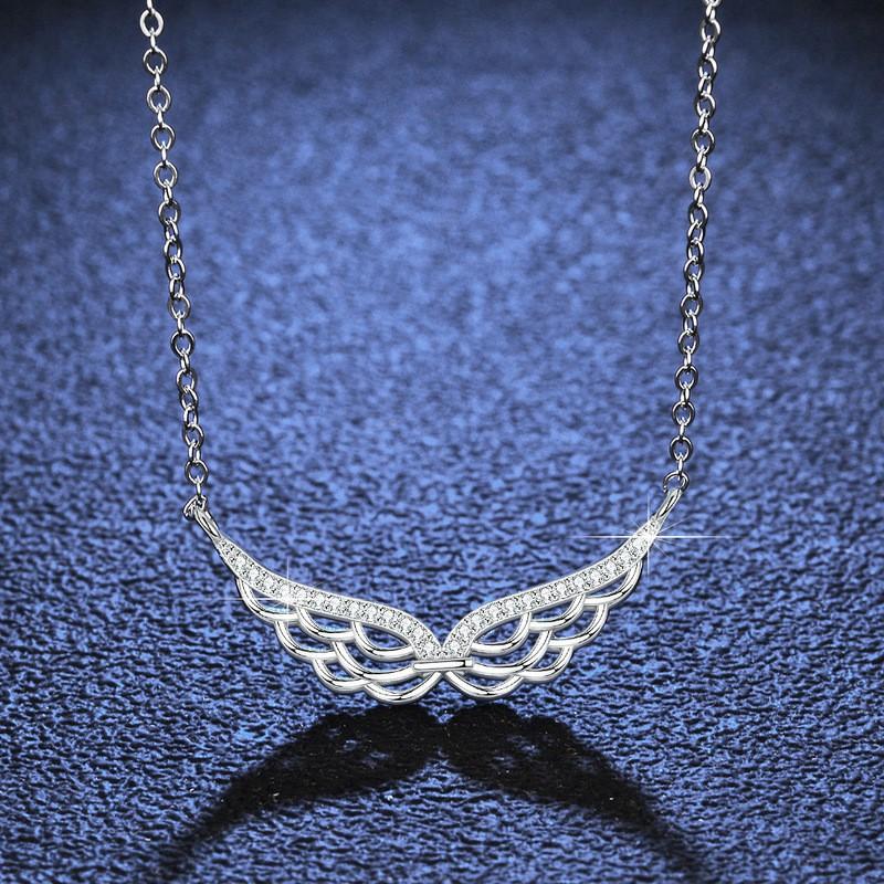Sterling Moissanite Pendant Necklace Women Delicate Wing Design Choker Chain With Pave Zirconia Detail 925 Sterling Silver