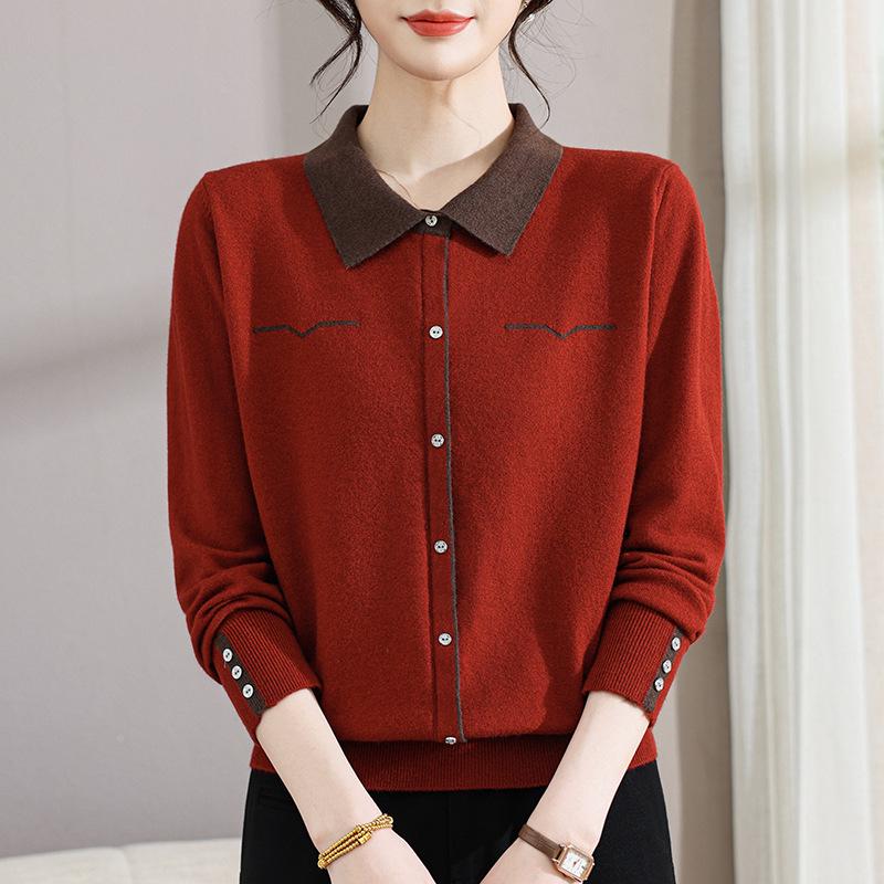 

2026 New Style Elegant Knitted Sweater: Simple Long Sleeve for Middle-aged & Elderly Women 3XL (approx. 125-140 jin)