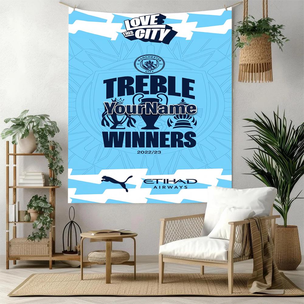 Manchester City Custom Your Name Wall Decor Tapestry Art For Pet Memorial Birthdaywedding Party Backdrop Family Gift