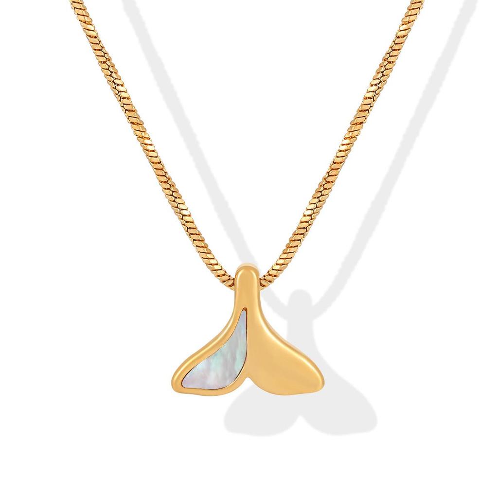 European-American Mermaid Tail Necklace: White Shell & Titanium Steel Pendant