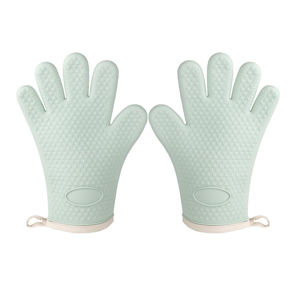 1 Pair Heat Resistant Mitts Pot Holder Oven Mitts Silicone 5 Finger Kitchen Mitts Waterproof Non-Slip Heat Household Baking Clip