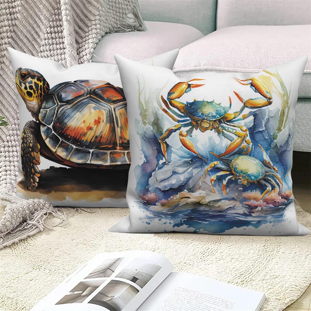 Farmhouse Home Sofa Car Decor Throw Pillow Cover Decorative Sea Animal Cushion  Turtle Coral