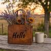 Rustic Metal Handbag Planter with Double-Sided Hello and Welcome Signs, Farmhouse Wall Mount Flower Pot, Vintage Hanging Purse Shaped Succulents