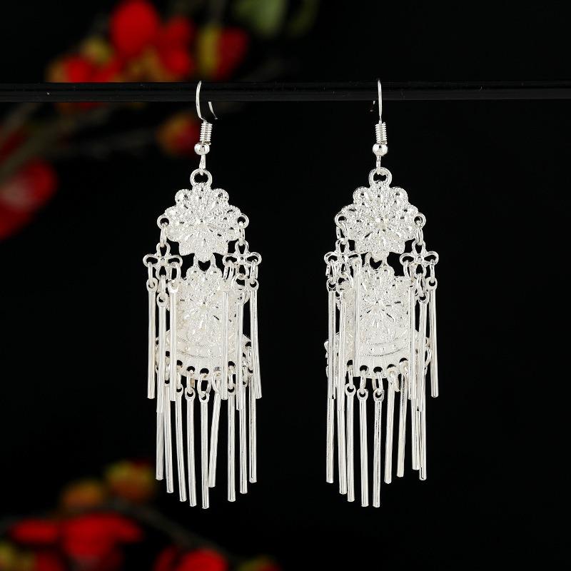 Miao Yin earrings retro exotic niche design long fringed earrings medium earrings women