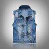 Men's Spring/Fall Denim Vest Men's Slim-Fit Distressed Jacket