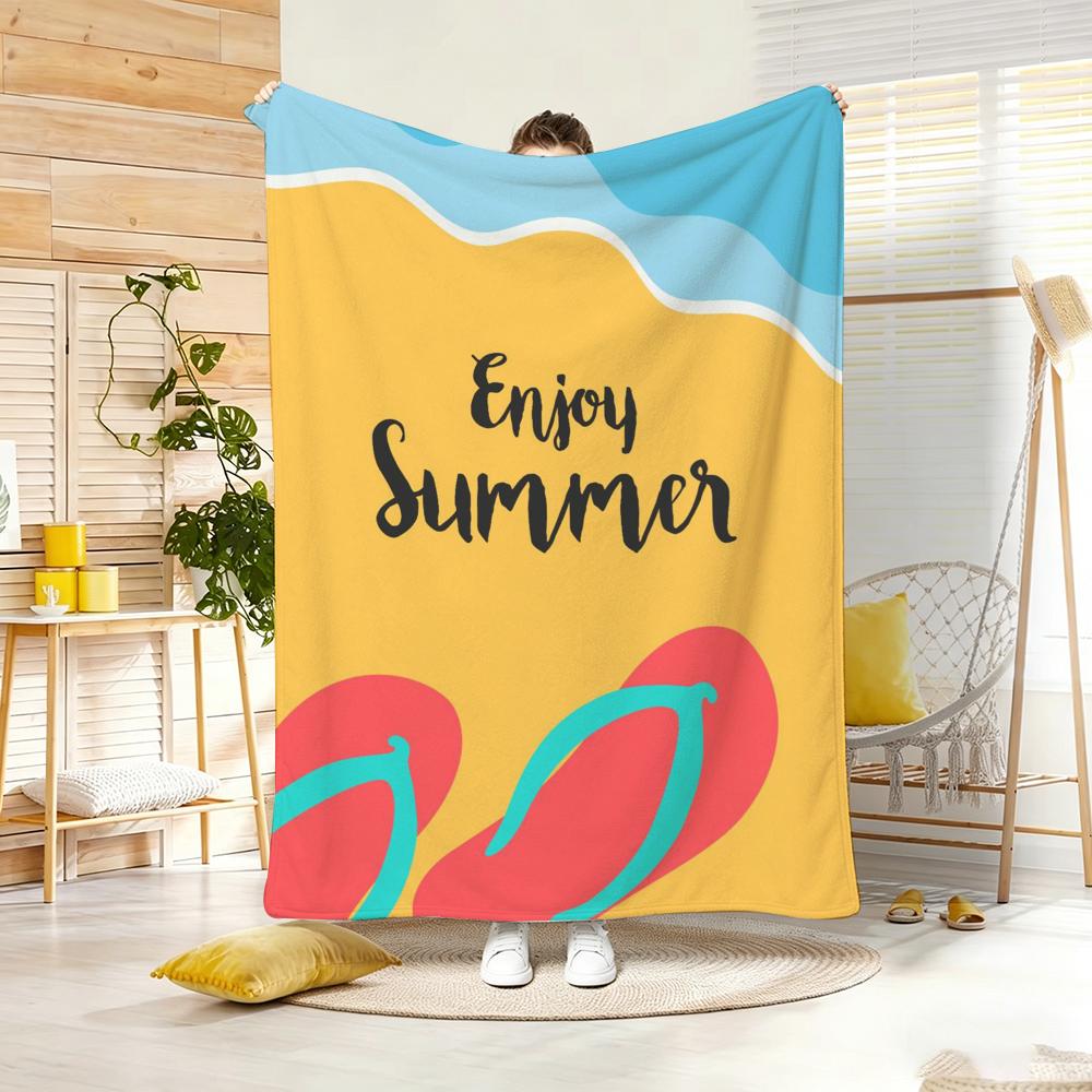 Classic motif S-Summer Beach Vibe Throw Lightweight 240g Flannel Blanket Soft Skin-friendly for Summer Cooling