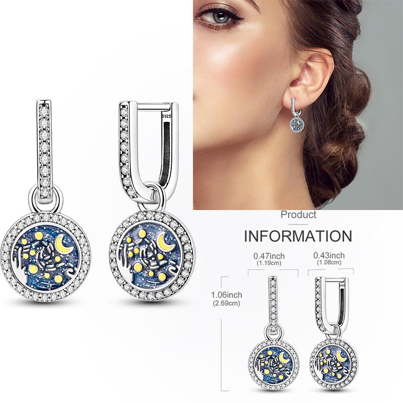 925 Silver Hoop Earring Moon Sun Earring Pendent Zircon Heart Shape Star Eardrop For Women Girl Making Jewelry