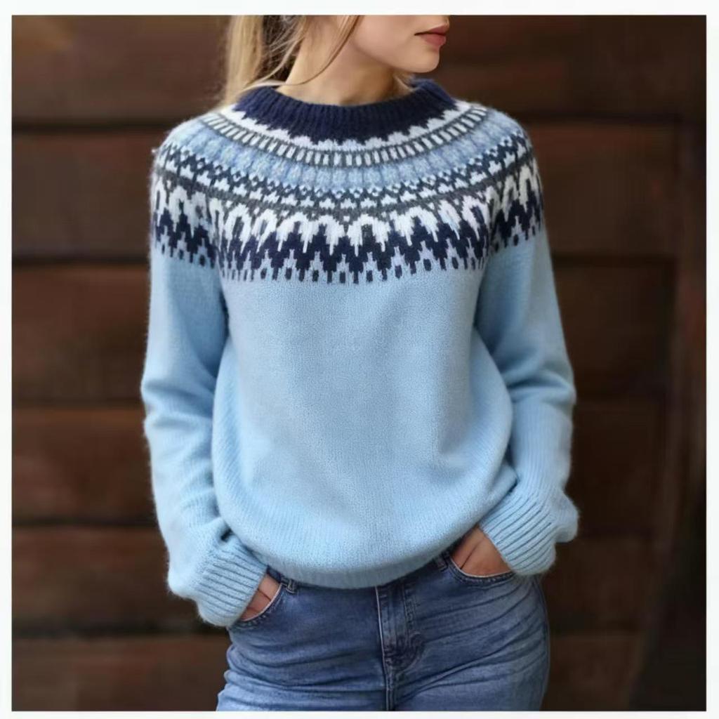 European & American Autumn/Winter Women's Chunky Acrylic Knit Jacquard Sweater
