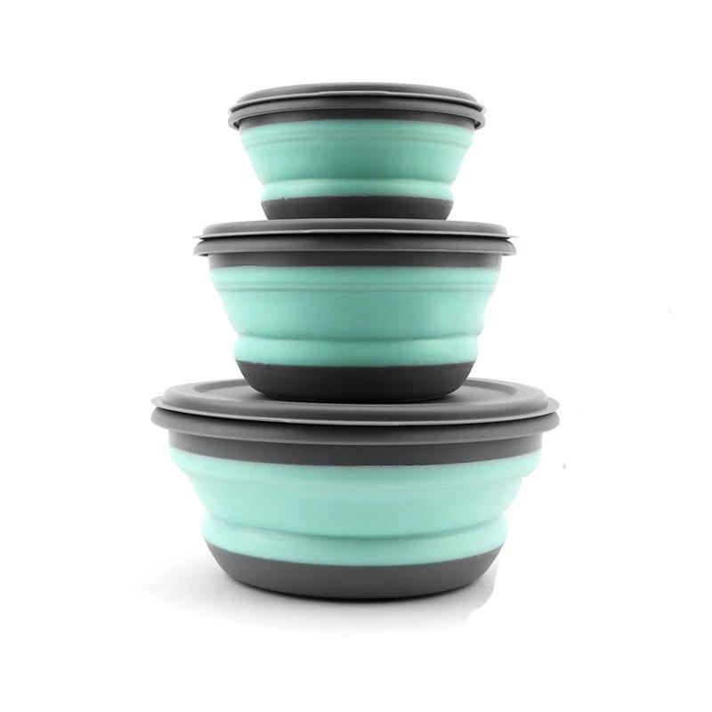 1 Set Portable Folding Lunch Box Bowl Sets Silicone Food Container Outdoor Camping Tableware Set Foldable Salad Bowl with Lid