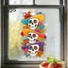 Seasonal Window Art for Parties Skeleton Undead Static Sticker, Waterproof PVC Decorative Decals, Durable Removable Autumn Scene Stickers Film Harvest