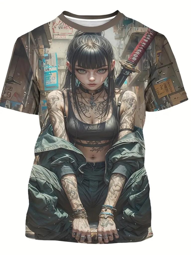 2025 Men's T-Shirt Anime Samurai Girl 3D Print t shirt Fashion Men Women Street Trend Top Japanese Korean Style Short Sleeve Tee