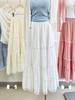 2026 Spring/Summer A-Line Wood Ear Lace Trimmed Mid-Length Skirt with Flowy Layered Hem