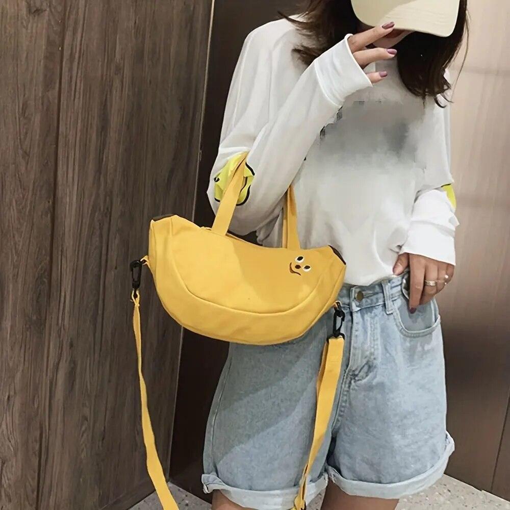 Borsa a tracolla da DONNA Cartoon, alla moda e versatile, borsa a tracolla a banana carina, borsa da DONNA in tela tenuta a mano