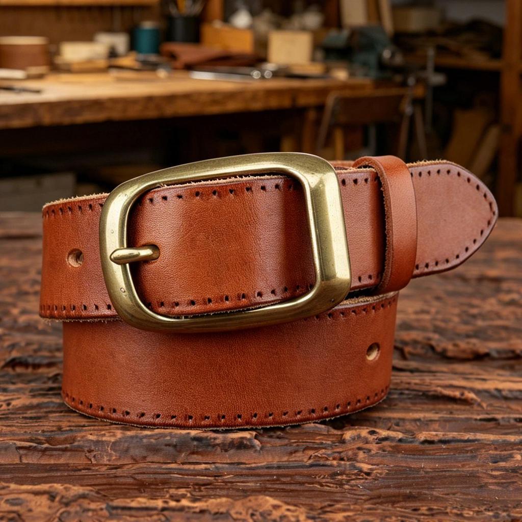 Men's Handmade Genuine Cowhide Leather Belt with Pin Buckle - Retro Casual for Students and Middle-aged Denim Styles