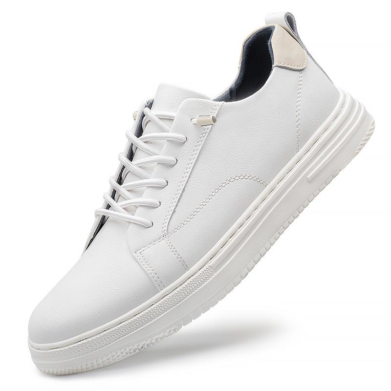 Men s Casual Low-Top White Cowhide Sneakers Size 41