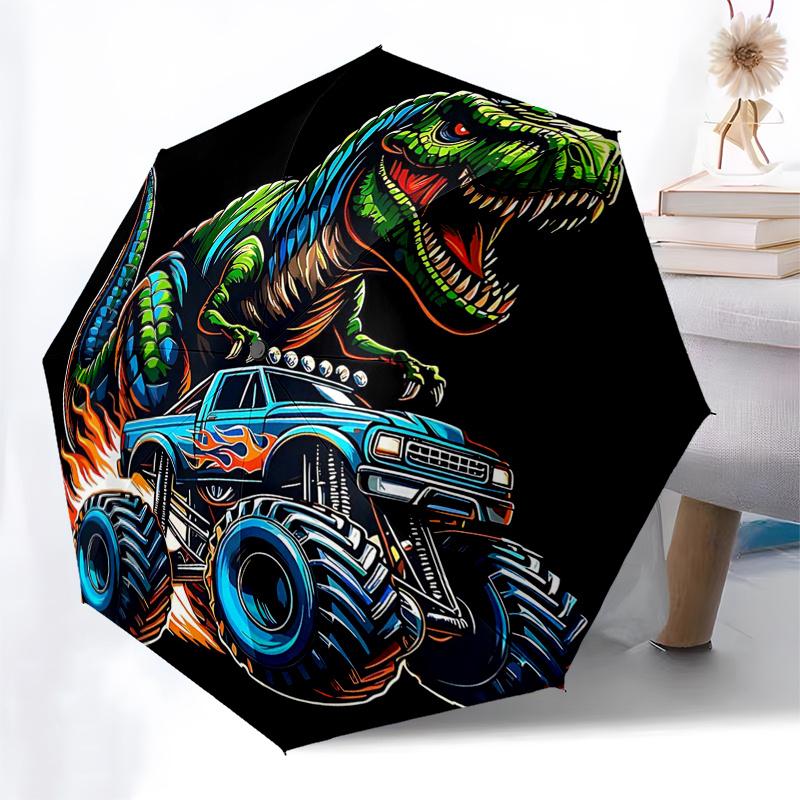Monster Truck Themed Travel Umbrella 8 Ribs Automatic Opening and Closing, Portable Folding Design, Compact and Stylish Umbrella Suitable fo