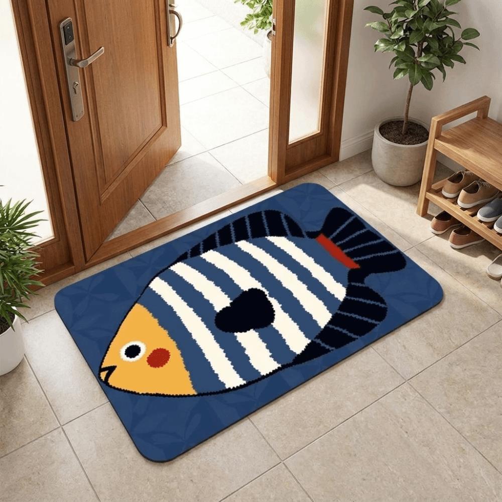 Diatom Mud Entry Mat Wear Resistant Bathroom Absorbent Mat Cartoon Fish Floor Mat Living Room