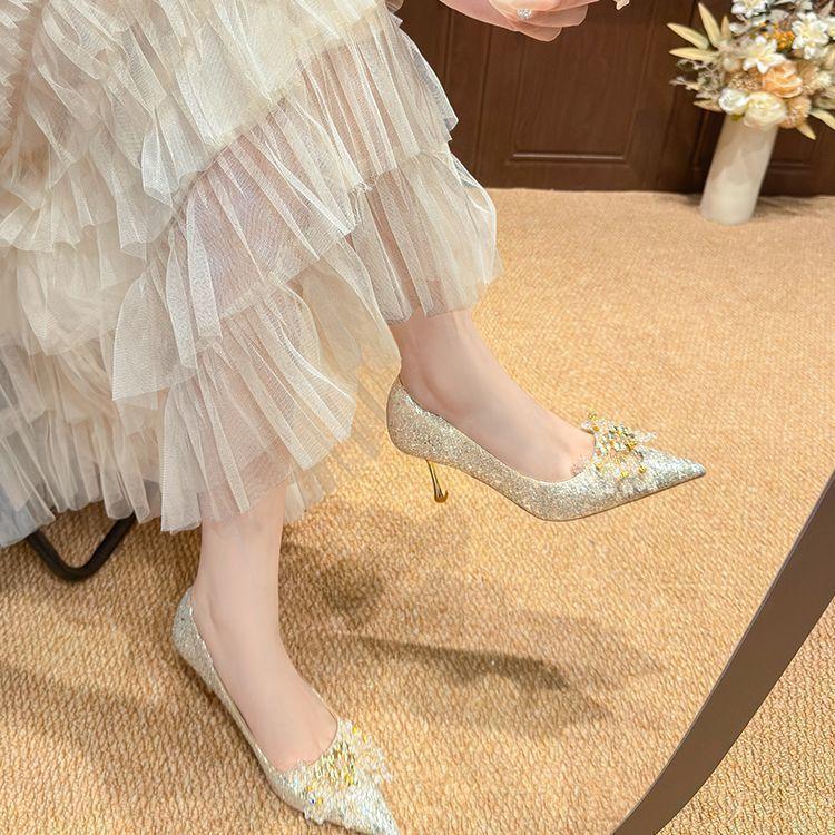 High-end Shallow Mouth Stiletto Single Shoes Women's Spring and Summer New Fashion Versatile and Comfortable Women's Pointed High Heels