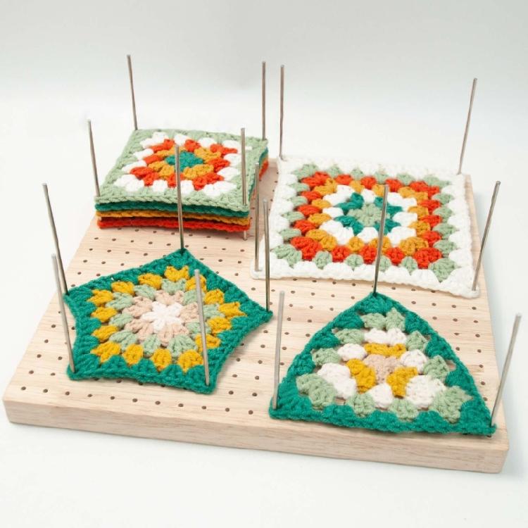 Crochet Blocking Board Wood Knitting Crochet Board for Granny Square Full Kits