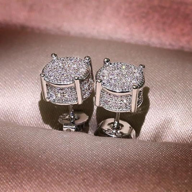 Geometrische Runde Micro-Inlay Ohrstecker Glänzend Voll mit Strasssteinen Hip Hop Modeschmuck für Tägliches Party-Tragen Geschenk