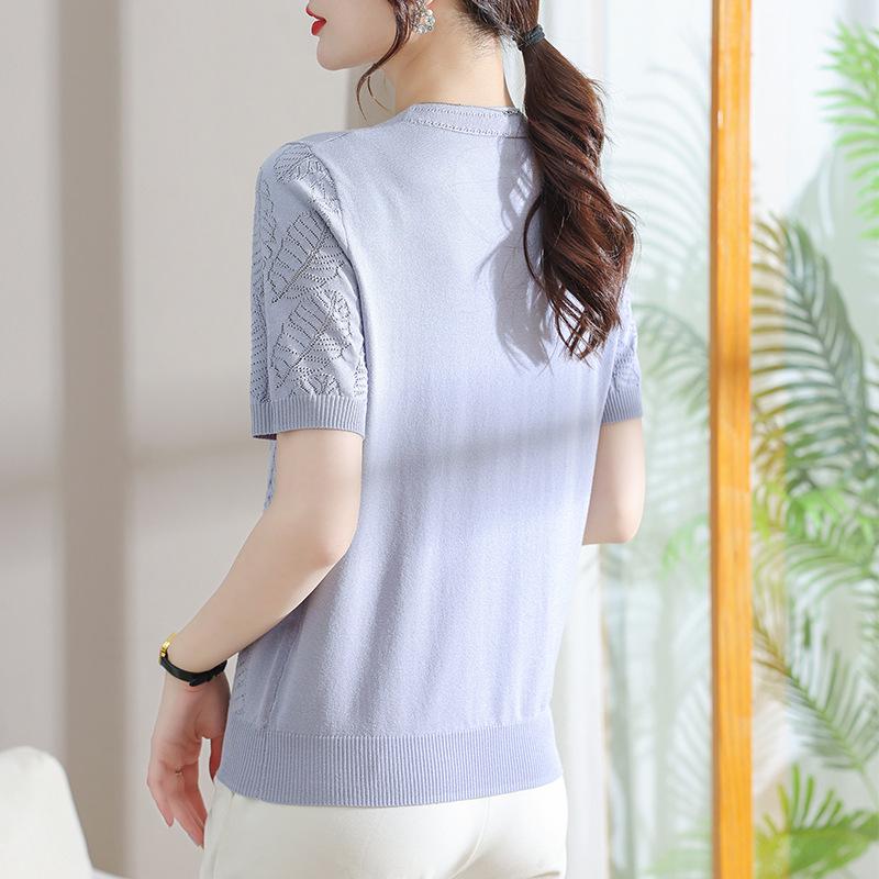 Mom's Summer Ice Silk Short-Sleeve Top for Middle-Aged Women