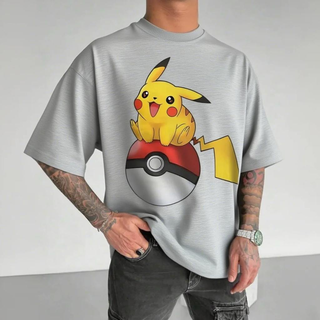Summer Round Neck Pokémon Pikachu Pattern 3D Print Top Fashionable Casual Short Sleeved Men's T-shirts
