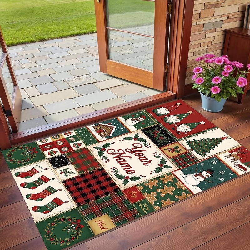 Christmas Custom Name Printed Square Area Rug Soft Non Slip Floor Carpet For Bedroom Holiday Gift