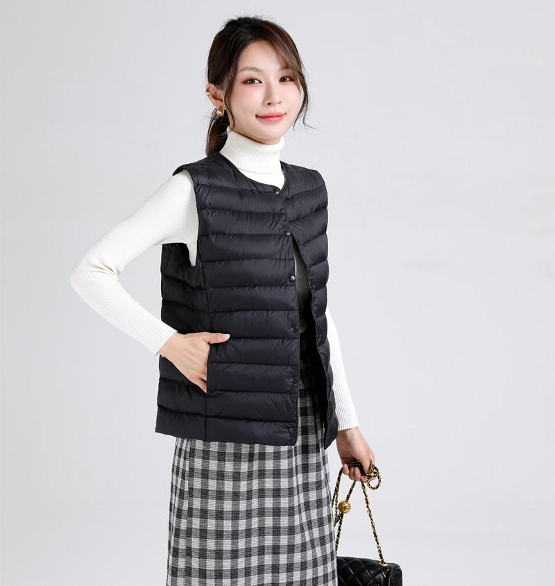 New Light Down Liner Vest Women's Collarless White Duck Down Warm Large Size Inner Vest