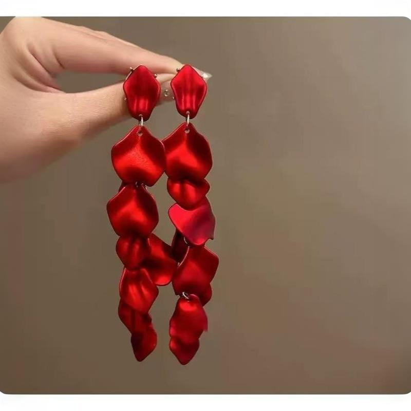 Elegant Petal Long Dangle Earrings 1 Pair Matte Satin Finish Non-Irritating for Bridal Wedding Prom Party Gift