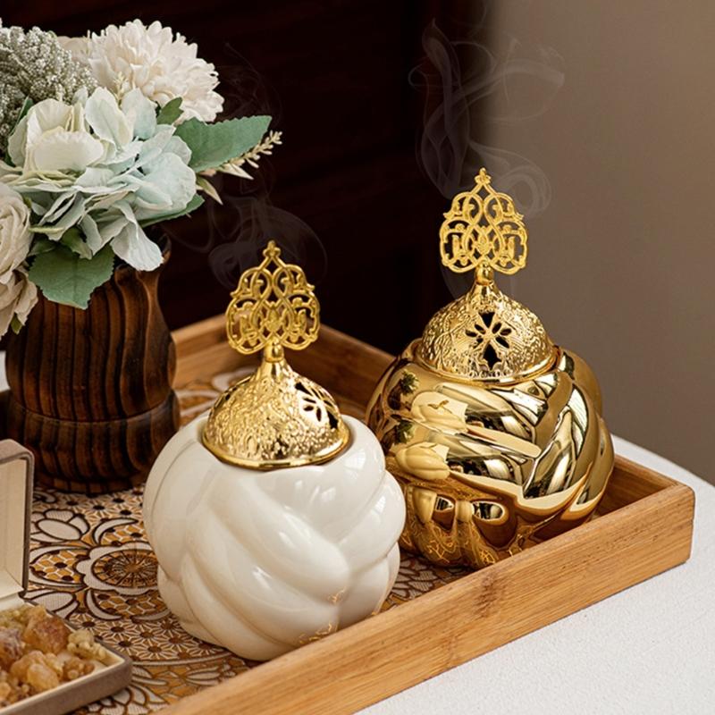 Arabic Ceramic Incenses Burners with Lid Set for Meditations and Home Fragrances Diffuser Eid Ramadans Bakhoors Burners