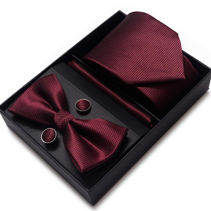 Men'S Business Dress Party Tie Gift Box Fashion Tie Square Scarf Combination Set Tie Bow Tie Set