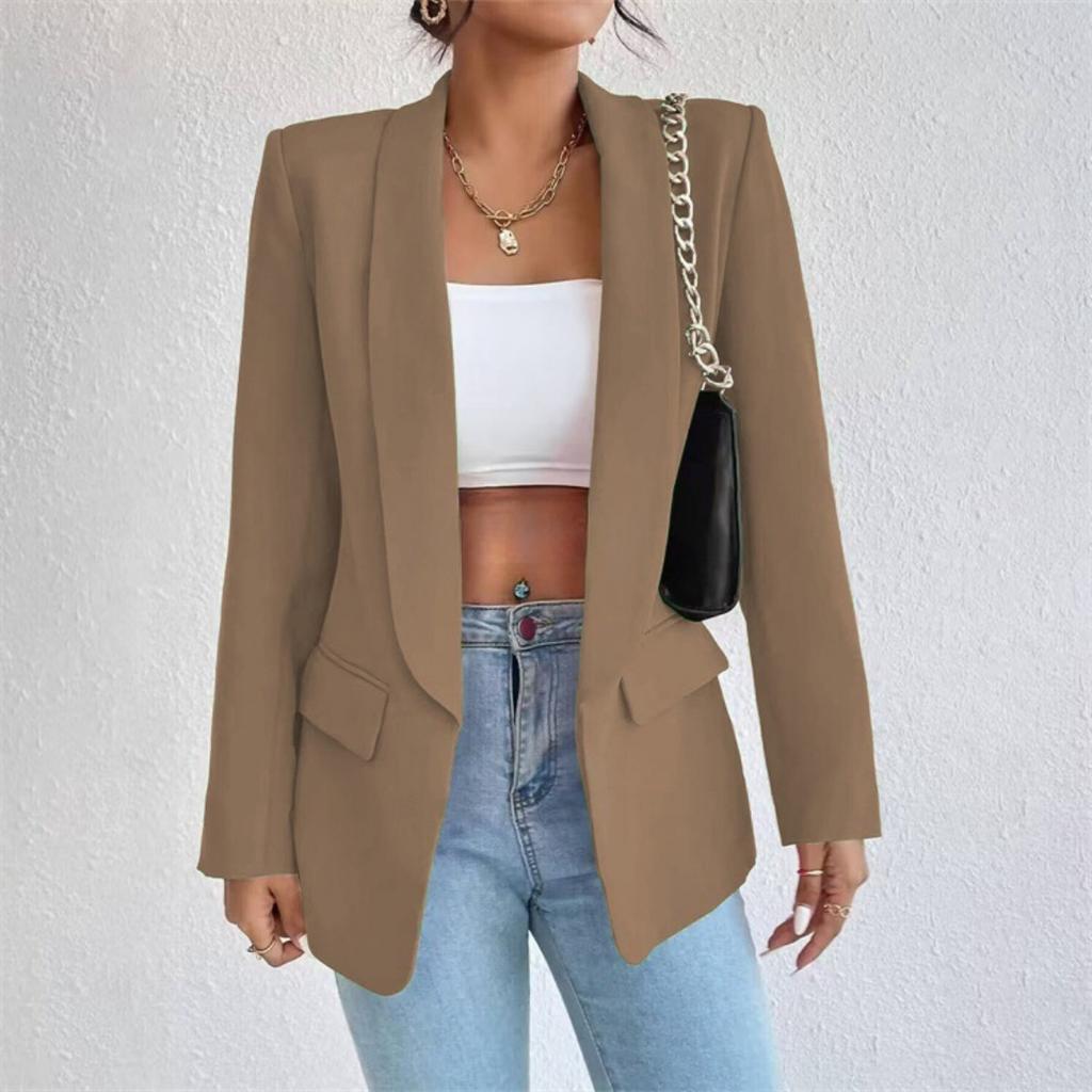 Women's Elegant Solid Color Long Sleeved Single Breasted Sports Jacket - Loose Fit, Classic Silhouette, High-quality Stitching