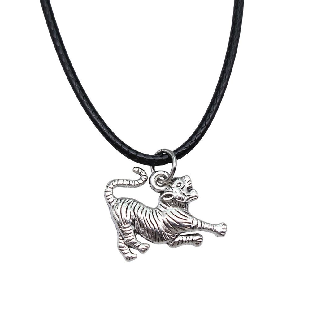 

Tiger Pendant Necklace Wild Animal Charm With Black Leather Chain 45cm Leather Chain A31-1pcs-25x18mm
