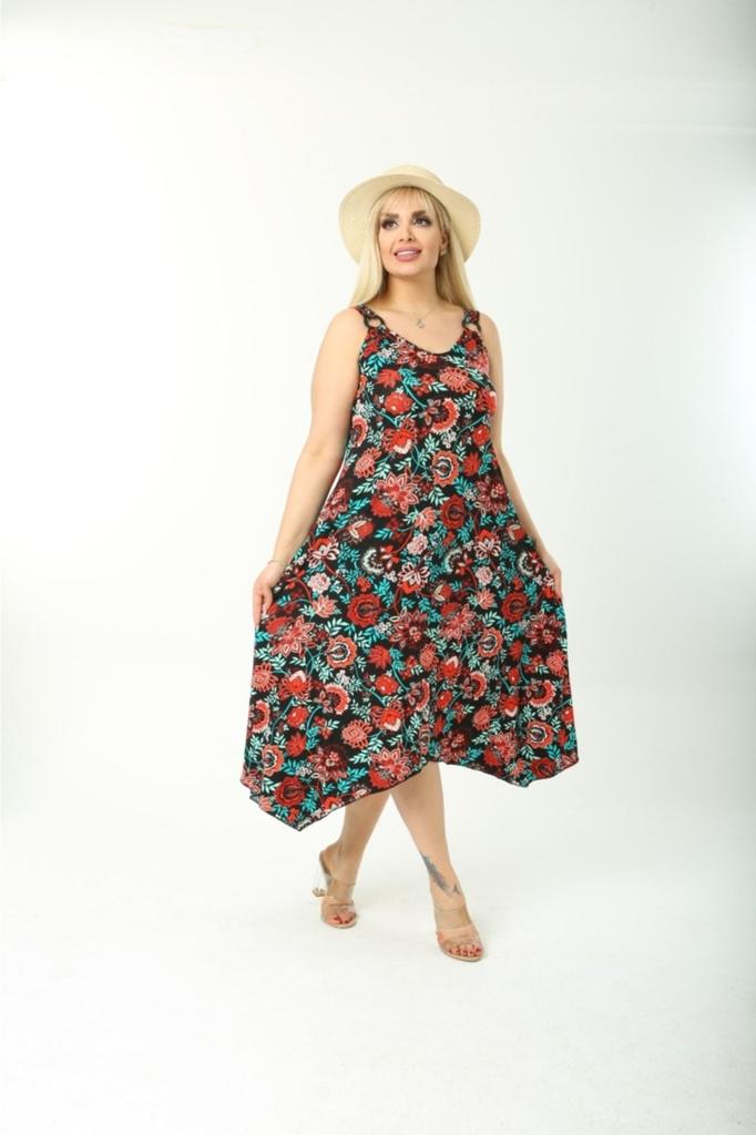 Damen Große Größe Kleid Sommer Träger Baumwolle Asymmetrischer Schnitt Übergröße Kleid