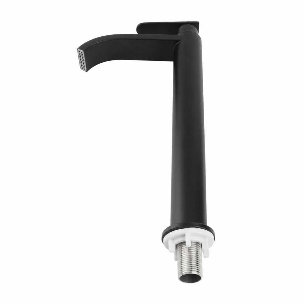304 Stainless Steel Vessel Sink Faucet Single Cold Water Single Handle Sink Faucet One Hole Black Finish Tall Basin Tap