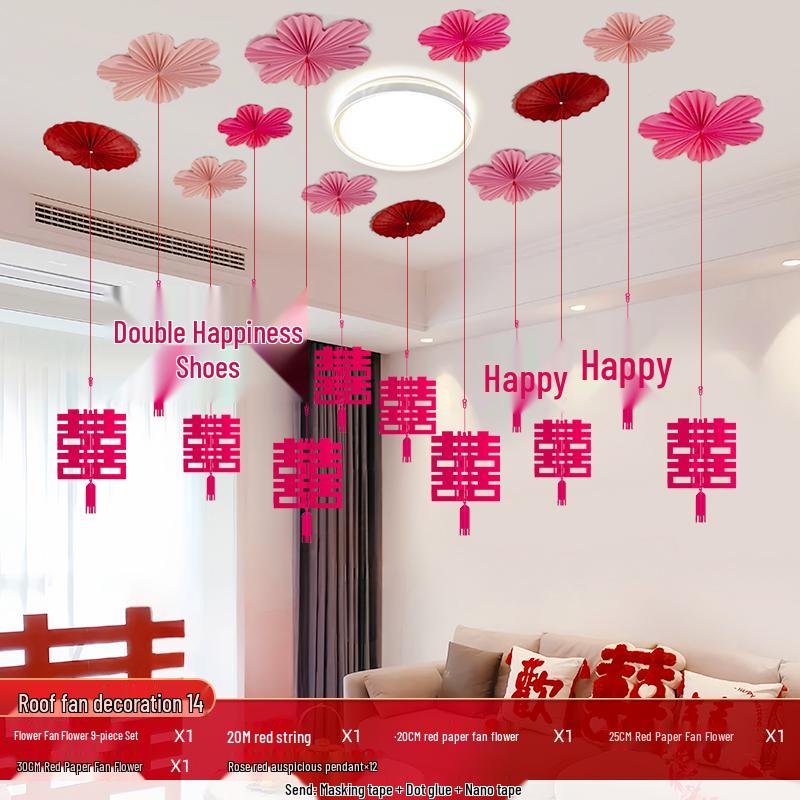 Double Happiness Ceiling Decorations for Wedding Bedroom