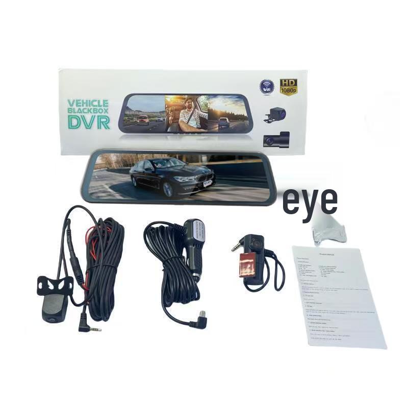 10-inch 3-Lens Streaming Rearview Mirror with Front, Rear, and Interior HD Night Vision Driving Recorder.