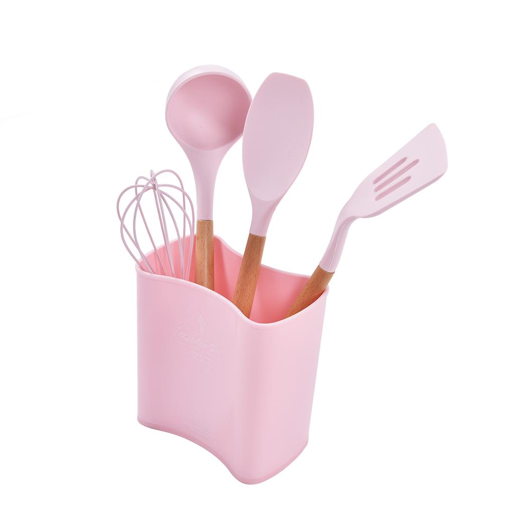 13Pcs Silicone Utensils Set Good Insulation Wooden Handle Food Grade Silicone Nonstick Utensils Set for Home Camping