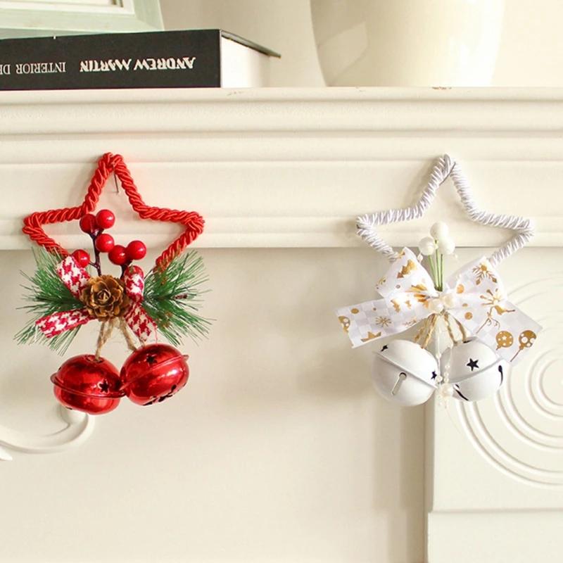 Christmas Decorations Five Pointed Star Bell Accessories Pendant Diy Christmas Tree Decorations Bow Knot Bell Window Props