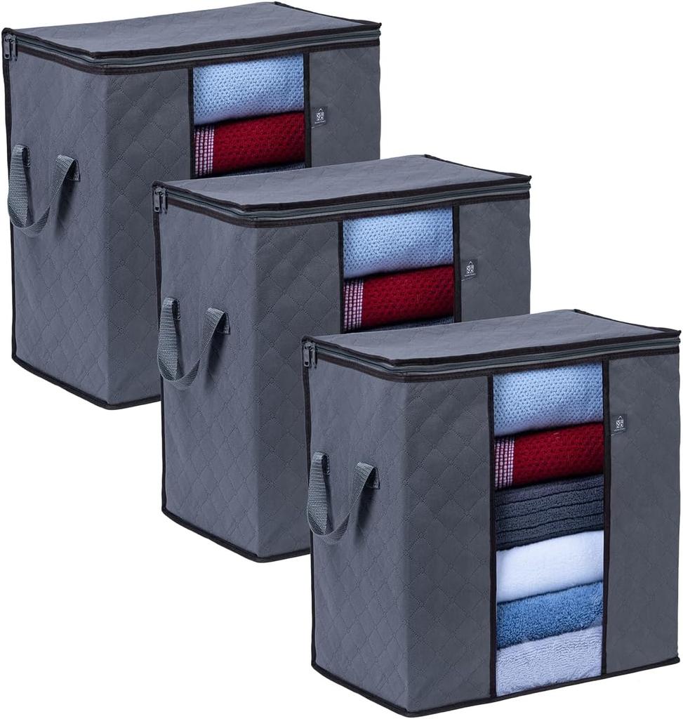 3 Pack Extra Large Clothes Storage Bag Organizer with Reinforced Handle Thick Fabric for Comforters, Blankets, Bedding, Foldable (24 Gallon)