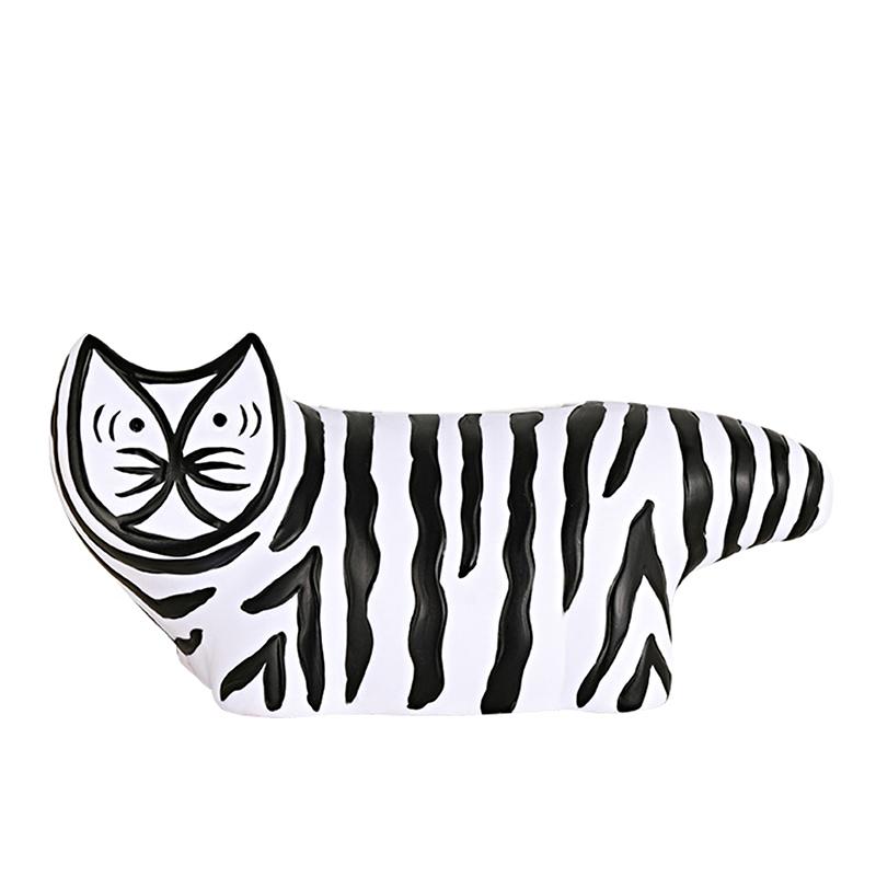 

1 шт. Полосатая скульптура кошки, украшение для прихожей, рабочего стола, современная мультяшная черно-белая полосатая фигурка кошки 17x14 см