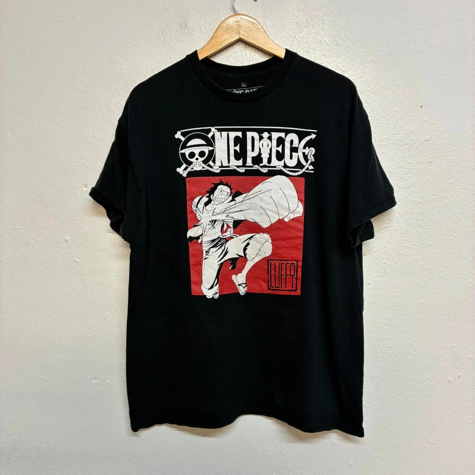One Piece Luffy Anime T Shirt Mens XL Black Manga Graphic Japanese Short Sleeve L