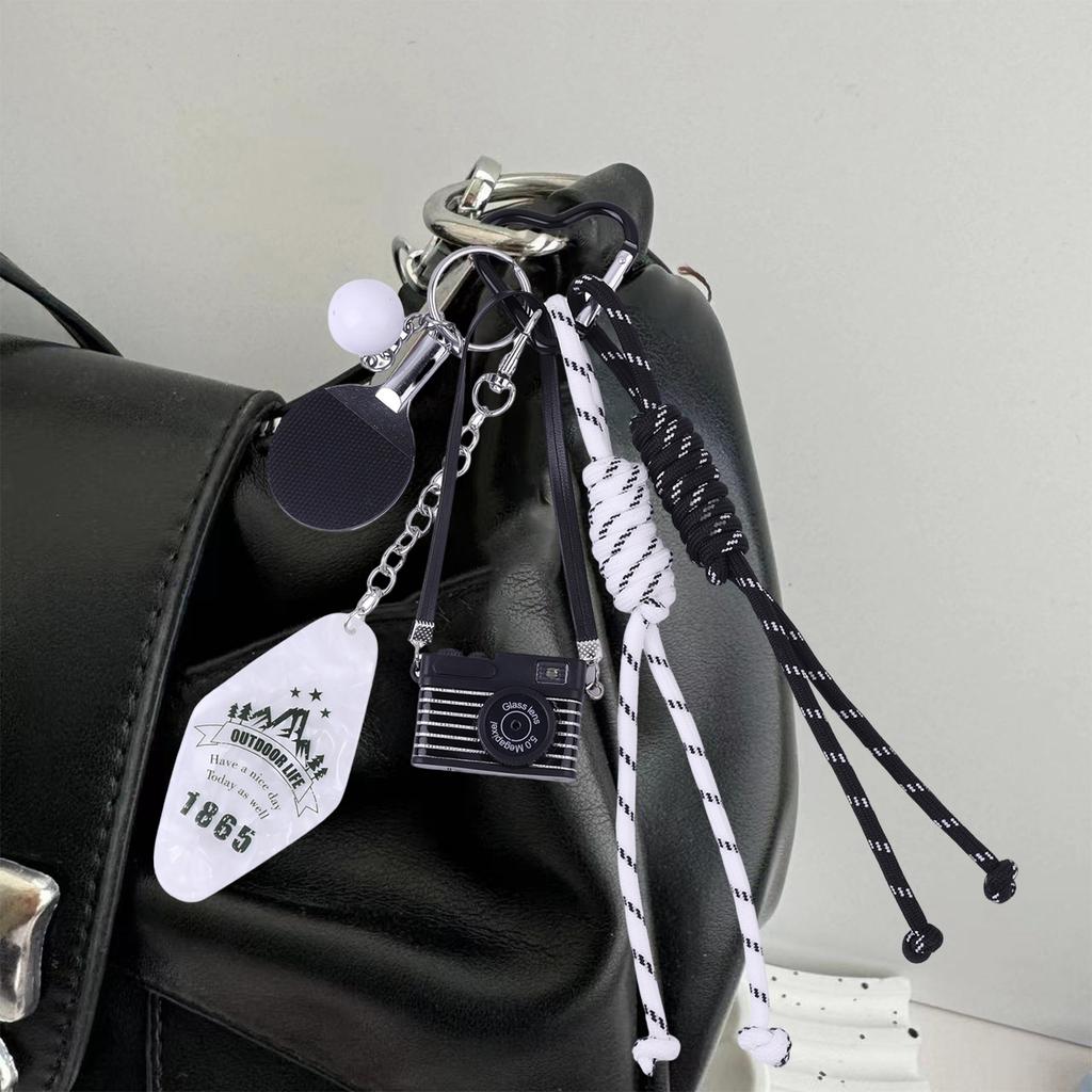 Creative Camera Star Keychain For Women Hand Woven Nylon Rope Bag Charm Aesthetic Bag Accessories Backpack Pendant