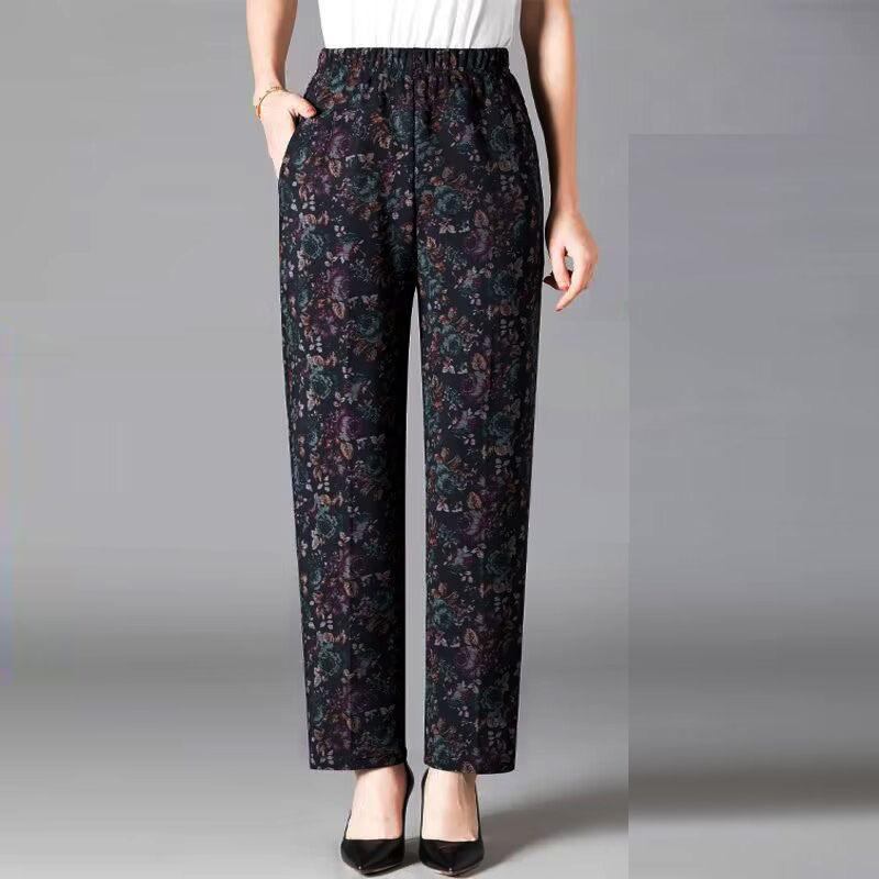 

Свободные эластичные брюки-трубы с высокой талией для женщин среднего возраста и пожилых людей. Брюки среднего возраста для мам. Брюки с принтом больших размеров. 4XL